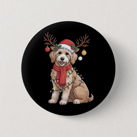 Gouden Doodle Prachtige Rendier Kerstboom Ronde Button 5,7 Cm (Voorkant)
