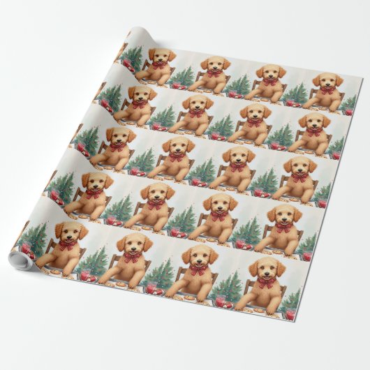 Gouden Doodle versiert Kerstkoekjes Cadeaupapier (Uitgerold)