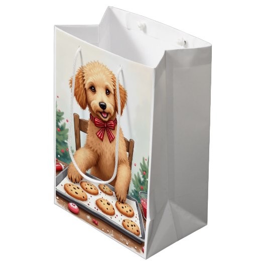 Gouden Doodle versiert Kerstkoekjes Medium Cadeauzakje (Voorkant Gekanteld)