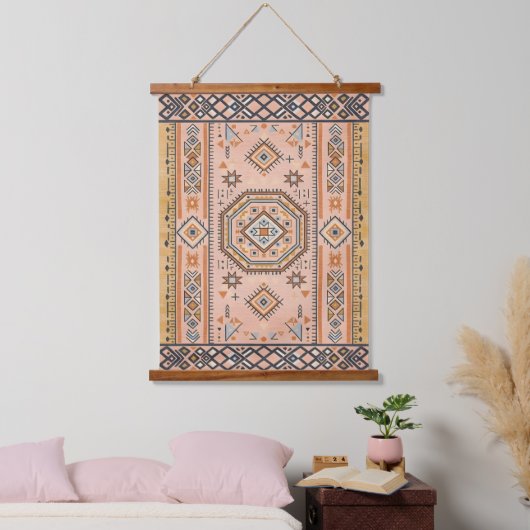 Gouden Doolhof – Moderne Marokkaanse Geometrie Hangend Wandkleed (Slaapkamer)