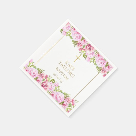 Gouden Doop Bloem Roze Rozen Bloemstuk Servet (Hoek)
