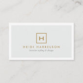 GOUDEN DOOS LOGO MET UW INITIAAL OP LICHTGRIJS VISITEKAARTJE (Voorkant)