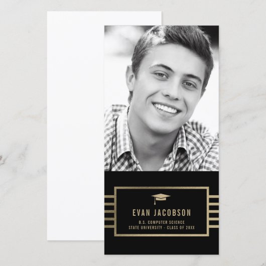 Gouden dop BEWERKBARE KLEUR Afstudeerfoto kaart (Voorkant / Achterkant)