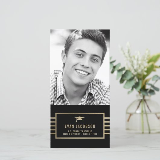 Gouden dop BEWERKBARE KLEUR Afstudeerfoto kaart (Staand voorkant)