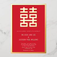 Gouden Double Luck Chinese bruiloft Folie Uitnodig