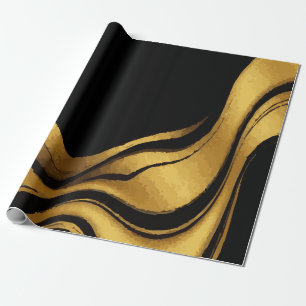 Gouden Draaikolk op Zwarte Patroon – Elegante Luxe Cadeaupapier