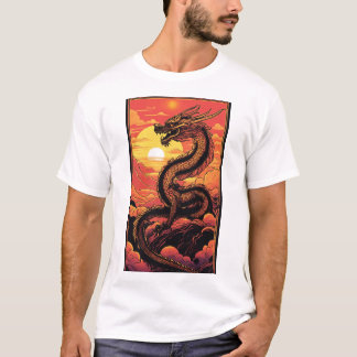 Gouden draak bij zonsopgang - Vaporwave Elegance T-shirt