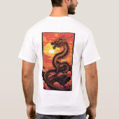 Gouden draak bij zonsopgang - Vaporwave Elegance T-shirt (Achterkant)