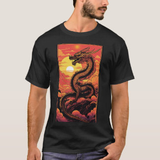 Gouden draak bij zonsopgang - Vaporwave Elegance T-shirt