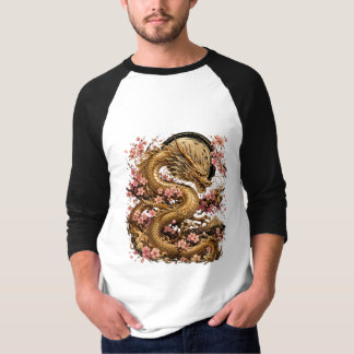 Gouden Draak en Kersenbloesem Esthetische Laptop T-shirt