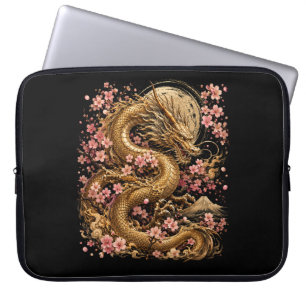 Gouden Draak en Kersenbloesem Esthetische Laptopho Laptop Sleeve