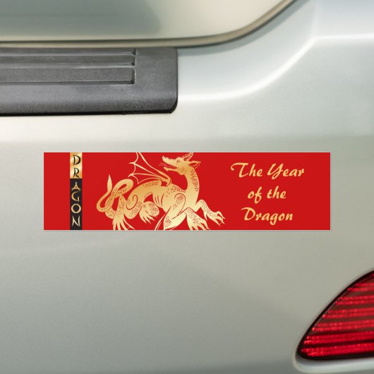 Gouden Draak en Vaandel Bumpersticker (Op auto)