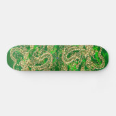Gouden Draak Groene Satijn Luxe Skateboard (Horizontaal)