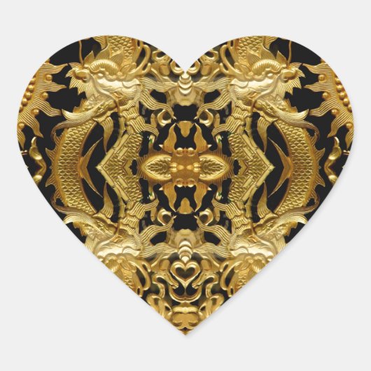 gouden draak hart sticker (Voorkant)