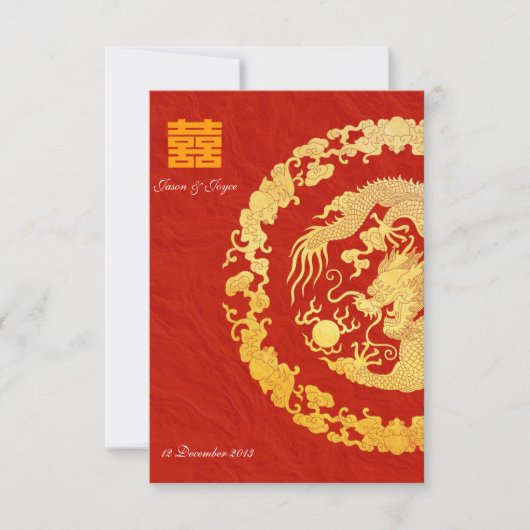 Gouden draak klassieke dubbele geluksbruiloft RSVP (Voorkant)