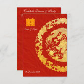 Gouden draak klassieke dubbele geluksbruiloft RSVP (Voorkant / Achterkant)
