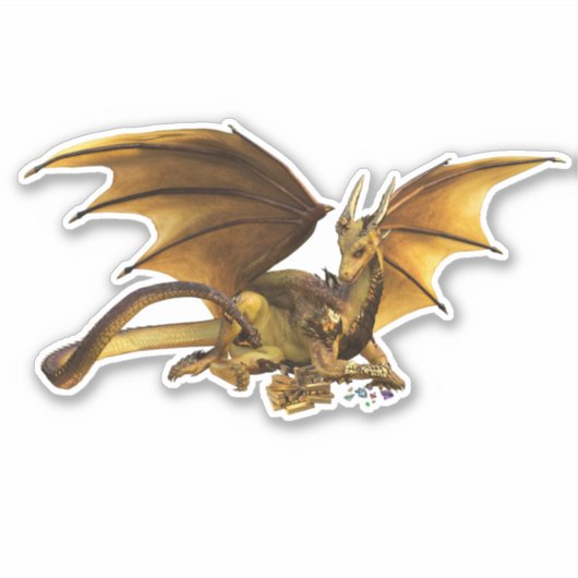 Gouden Draak met Goudstaven Edelstenen Schat Sticker (Voorkant)