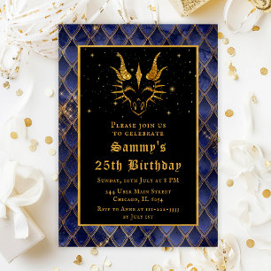 Gouden Draak met Navy Blue Scales Verjaardagsfeest Kaart