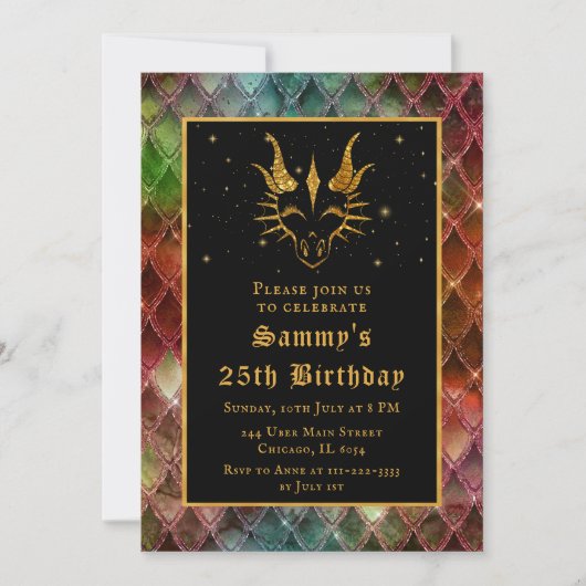 Gouden Draak met Rainbow Scales Verjaardagsfeest Kaart (Voorkant)