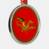 gouden draak met rode achtergrond metalen ornament (Rechts)