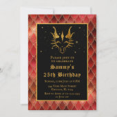 Gouden Draak met Rode Schalen Verjaardagsfeest Kaart (Voorkant)