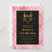 Gouden Draak met Roze Schalen Verjaardagsfeest Kaart (Voorkant)