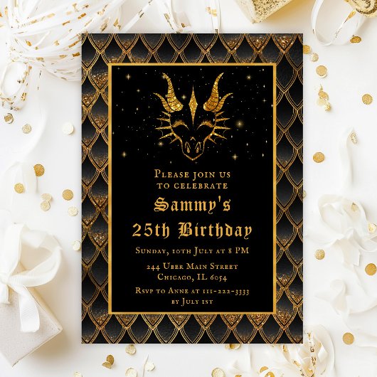 Gouden Draak met Zwarte Schalen Verjaardagsfeest Kaart