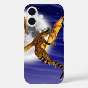 Gouden Draak Mythisch Fantasie Wezen Paarse Lucht iPhone 16 Hoesje