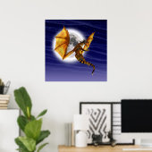 Gouden Draak Mythisch Fantasie Wezen Paarse Lucht Poster (Thuiskantoor)