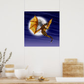 Gouden Draak Mythisch Fantasie Wezen Paarse Lucht Poster (Keuken)