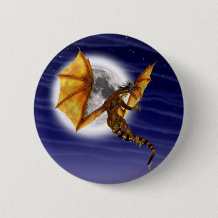 Gouden Draak Mythisch Fantasie Wezen Paarse Lucht Ronde Button 5,7 Cm