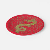 Gouden draak op Chinees traditioneel patroon Papieren Bordje (Gekanteld)