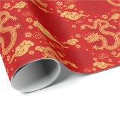 Gouden draak patroon - Chinees Maanjaar 2024 Cadeaupapier (Rol Hoek)