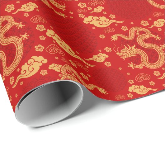 Gouden draak patroon - Chinees Maanjaar 2024 Cadeaupapier (Rol Hoek)