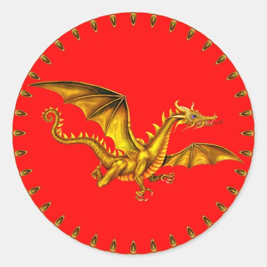 gouden draak rood ronde sticker (Voorkant)