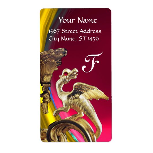 Gouden Draak Roze Fuchsia Robijn Monogram Etiket (Voorkant)