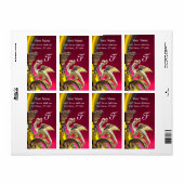 Gouden Draak Roze Fuchsia Robijn Monogram Etiket (Full Sheet)