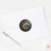 Gouden draak silhouet op zwart leer ronde sticker (Envelop)