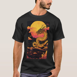 Gouden Draak: Sunrise Symphony in Vaporwave T-shirt