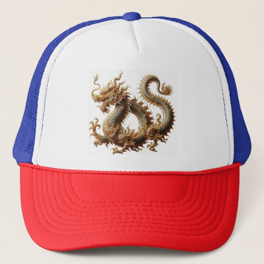 Gouden draak Trucker Hoed Pet (Voorkant)