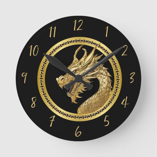 Gouden Dragon-Black Ronde Klok (Voorkant)