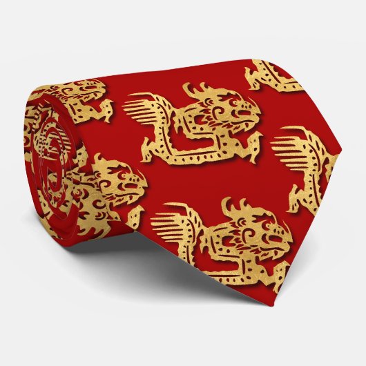 Gouden Dragon Papercut Chinees Nieuwjaar Zodiac Ro Stropdas (Opgerold)