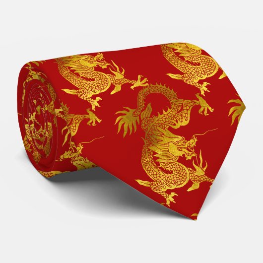 Gouden Dragon Papercut Chinees Nieuwjaar Zodiac Ro Stropdas (Opgerold)