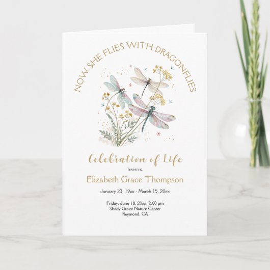 Gouden Dragonfly Viering van het Leven Begrafenisp Programma (Voorkant)