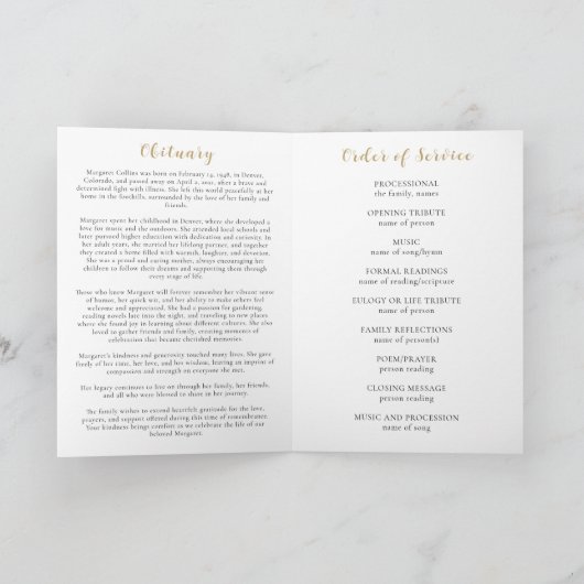 Gouden Dragonfly Viering van het Leven Begrafenisp Programma (Binnen)