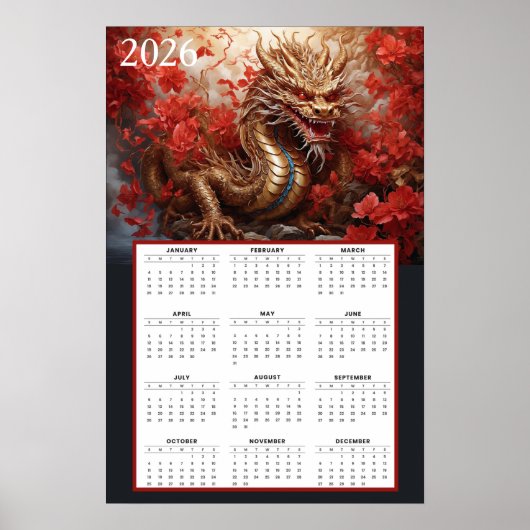 Gouden Drakenkalender 2026 – Herfstvuur Poster (Voorkant)