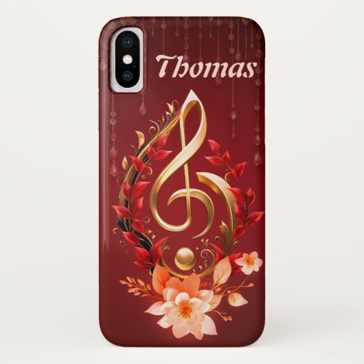 Gouden driedubbele sleutel met rode bladeren. Case-Mate iPhone case (Achterkant)