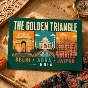 Gouden Driehoek India Illustratie Vintage Briefkaart
