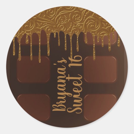 Gouden Drip Chocoladereep Sweet 16 Feest Ronde Sticker (Voorkant)