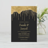 Gouden Drip Glitter Bruiloft Kaart (Staand voorkant)